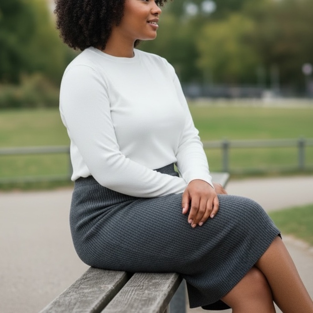 REITMANS (2X) Sweater Skirt A-Line Ribbed Grey Back Slit Cozy Soft Pull-On 2X - Picture 1 of 9